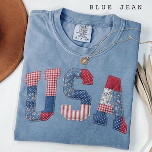 Faux Patchwork Cottagecore USA Shirt, 250 Year Anniversary God Bless America Trendy Patriotic Tee, Fourth Of July Independence Day T-Shirt