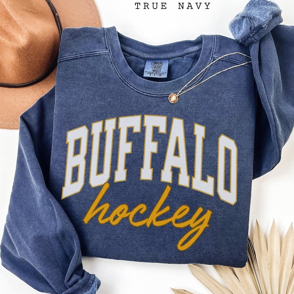 Buffalo Hockey Comfort Colors Sweatshirt, Trendy Buffalo Fan Gift, Game Day Ice Hockey Crewneck, Let's Go Buffalo Shirt