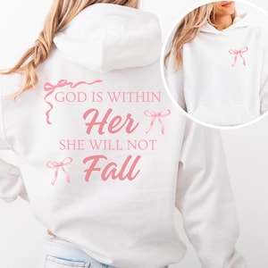 Pink Bow Christian Women&#39;s Bible Verse Hoodie, Faith Based Sweatshirt For Girls, Women&#39;s Religious Shirt, Coquette Jesus Hoodie, Cute Gift