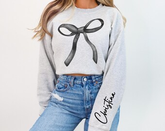 Custom Name Sweatshirt With Black Bow: Coquette Goth Crewneck Personalized Valentines Gift For Girls