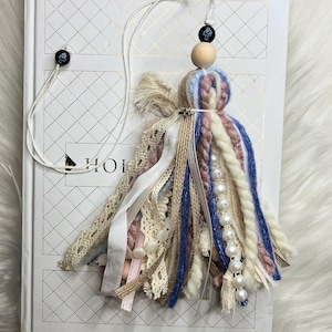 Handmade Sterling Silver Cross Bible Tassel: Pearl & Lace Bookmark
