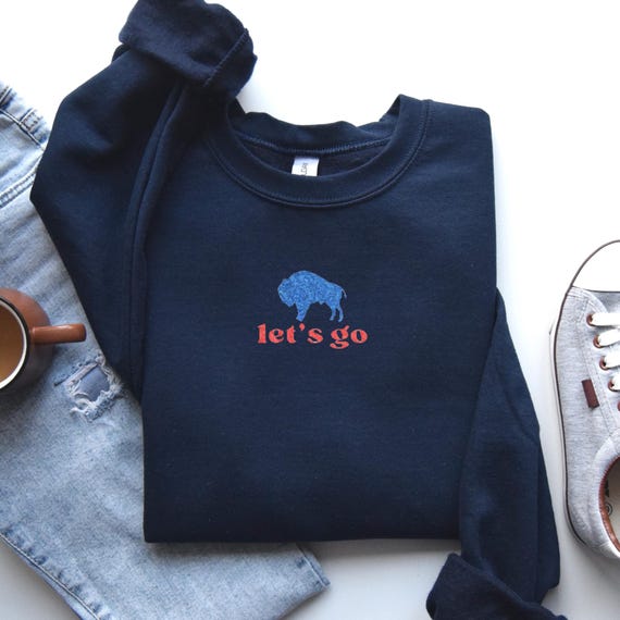 Embroidered Buffalo Football Sweatshirt: Let's Go Buffalo Fan Gift