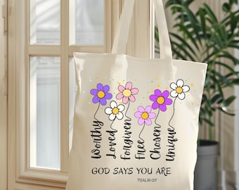 Christian Bible Study Tote Bag: God Says You Are, Religious Gift