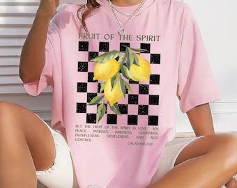 Fruit of the Spirit T-shirt: geruit christelijk T-shirt citroen