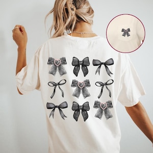 Coquette Black Bow Pocket T-Shirt, Comfort Colors Shirt With Pocket Front & Back, Gothic Bow Shirt Gift For Her Pink Bow T Shirt, Trendy Tee