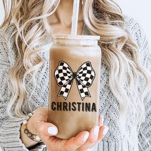 Personalized Iced Coffee Cup, Custom Glass Tumbler, Trendy Iced Coffee Cup Glass with Straw, Reusable Trendy Cup,Gift for Coffee Lovers Gift