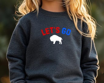 Sweat-shirt de football Buffalo pour enfant, col rond pour enfants Game Day Let's Go Buffalo, chemise Buffalo unisexe pour enfant
