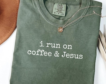Comfort Colors Trendy Coffee and Jesus T-Shirt: Funny Christian Graphic Tee For Women