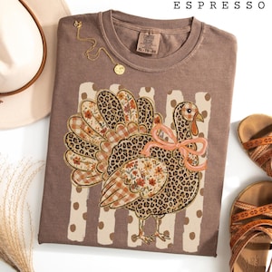 Patchwork Thanksgiving Shirt, Comfort Colors Fall Tee, Preppy Turkey Shirt, Cute Autumn Shirt, Pumpkin Patch Tee, Thanksgiving Gift For Her