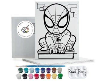 Pre-Drawn Superhero Canvas: Kids Paint Party Favors, Acrylic Paint Kit, Crafts, Coloring