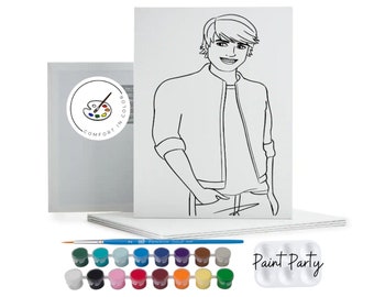 Kids Paint Party Canvas: DIY Fashion Doll, Pre-Drawn (Kit Option) - Custom Favors - Crafts - Coloring