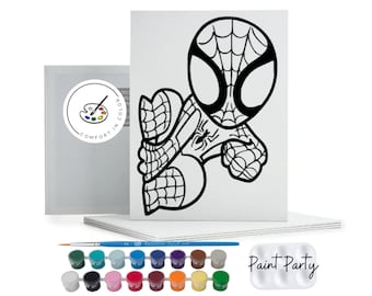 Pre-Drawn Superhero Canvas: Kids Paint Party Favors & Kit, Crafts, Superhero Decor