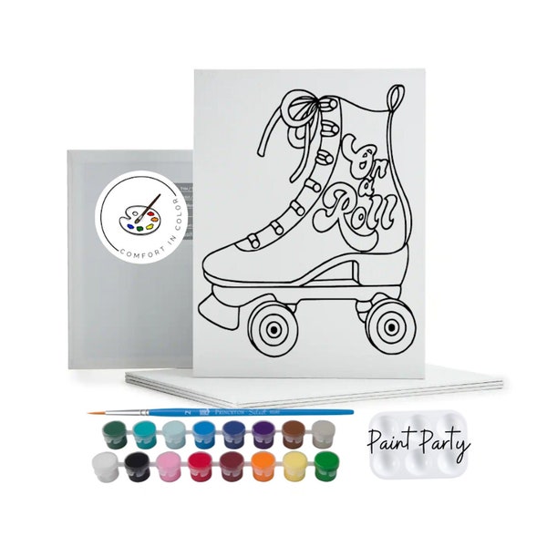 Kids Paint Party, Pre Drawn Canvas Ready To Paint, DIY Paint Canvas, Party Favors, Kids Paint Kit, Roller Skates