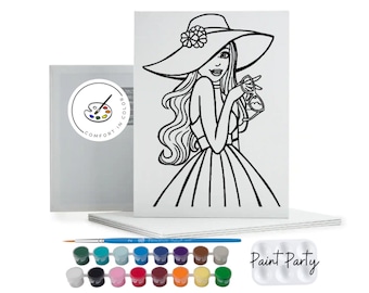 Pre-Drawn Fashion Doll Canvas: Kids Paint Party Favors & Kit -  Crafts - Coloring