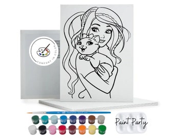 Fashion Doll Pre Drawn Canvas Kit: DIY Paint Party Supplies, Kids Crafts