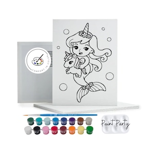 Pre-Drawn Mermaid Canvas: Kids Paint Party Kit & Favors