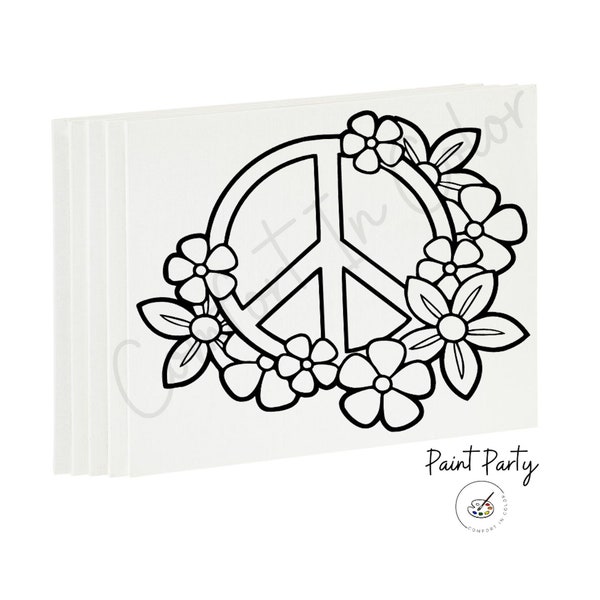 Kids Paint Party, Pre Drawn Canvas Ready To Paint, DIY Paint Canvas, Party Favors, Kids Paint Kit, Peace