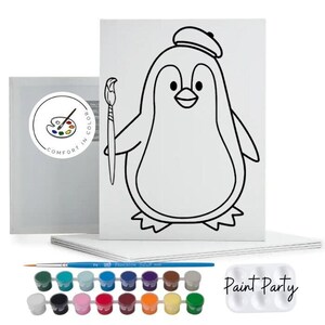 Pre Drawn Penguin Canvas: Kids Paint Party Favors & Kits