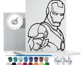 Pre-Drawn Superhero Canvas: Kids Paint Party Favors & Kit - Crafts - Coloring