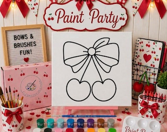 Pre-Drawn Cherry Canvas Kit: Kids Paint Party DIY Painting Supplies
