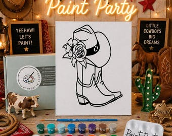 Cowboy Boots Paint Party Canvas: Kids DIY Paint Kit