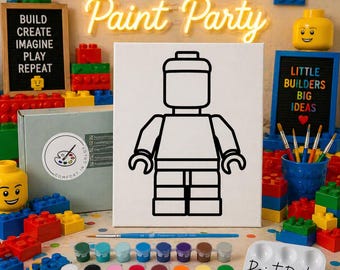 Pre Drawn Canvas for Kids Paint Party: Building Bricks Design - Crafts - Coloring - Custom Favors