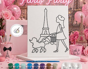 Paris Paint Party Kit: Color Your Own Canvas - Kids Activity - Custom Favors - Crafts