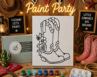 Pre-Drawn Cowboy Canvas: Kids Paint Party Favors & Kit - Western Themed Decor - Cowboy Art - Crafts