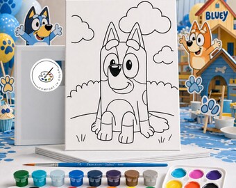Pre-Drawn Dog Canvas: Kids Paint Party Favors  - Decor - Crafts - Kit - Coloring Pages