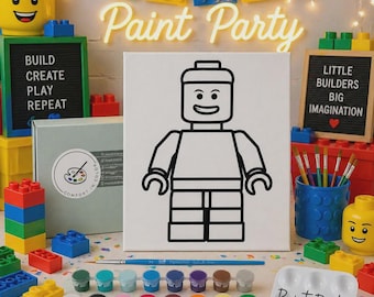 Pre Drawn Canvas for Kids Paint Party: Building Bricks Design - Crafts - Coloring - Custom Favors