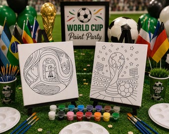 World Cup Paint Party Kit | Birthday Activity | Kids Craft Canvas Set | Party Favors | Coloring Pages | Soccer