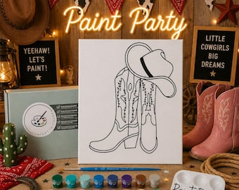 Cowboy Boots Pre Drawn Canvas: Kids DIY Paint Party Kit