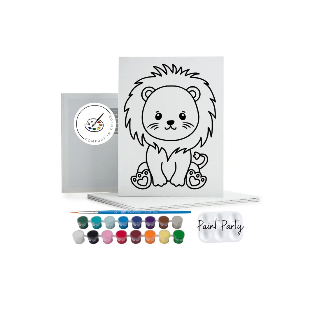Pre-drawn Zoo Animal Canvas: Kids Paint Party Favors - DIY Art Kit ...