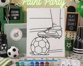 Pre-Drawn Soccer Canvas: Kids Paint Party Favor - DIY Art Kit - Crafts - Coloring
