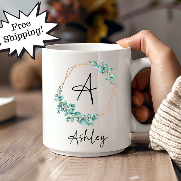 Custom Ceramic Mug, Custom gift under 25, customized gift, custom mug, initial mug, name and initial mug, custom birthday gift, custom mug