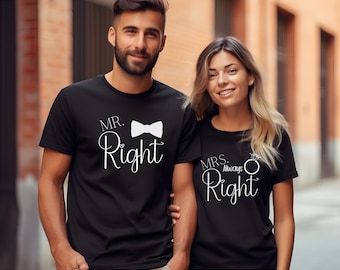 Mr Right & Mrs Always Right t shirts, couple shirts, engagement gift, couples gift, just engaged gift, gift for couples, couples tee