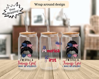 Trump Girl Sipper Glass, america first glass, messy bun trump girl glass, pro trump glass, republican women gift, trump girl glass,pro trump