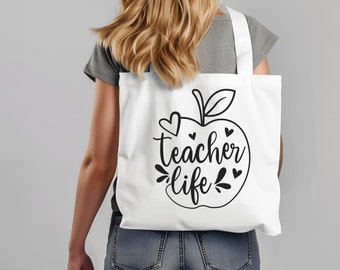 Teacher Life Canvas Tote Bag, teacher gift, gift for teacher assistant, teaching staff gift under 20, gift for teaching staff, teacher tote
