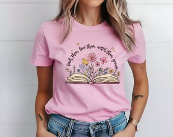 Teacher Book Tee, teacher t shirt, shirt for teacher, thank you teacher gift, gift to thank teacher, teacher thank you, teach them shirt