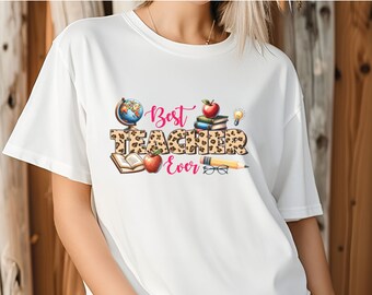 Best Teacher Ever Tee, funny teacher gift, teacher gift, teacher t shirt, leopard teacher tee, gift for teacher, fun teacher gift, teacher t