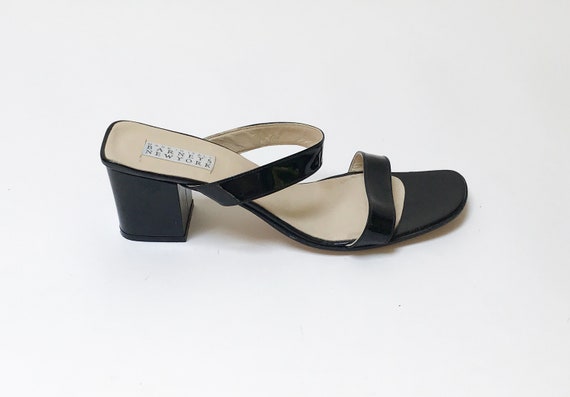 black patent leather slides