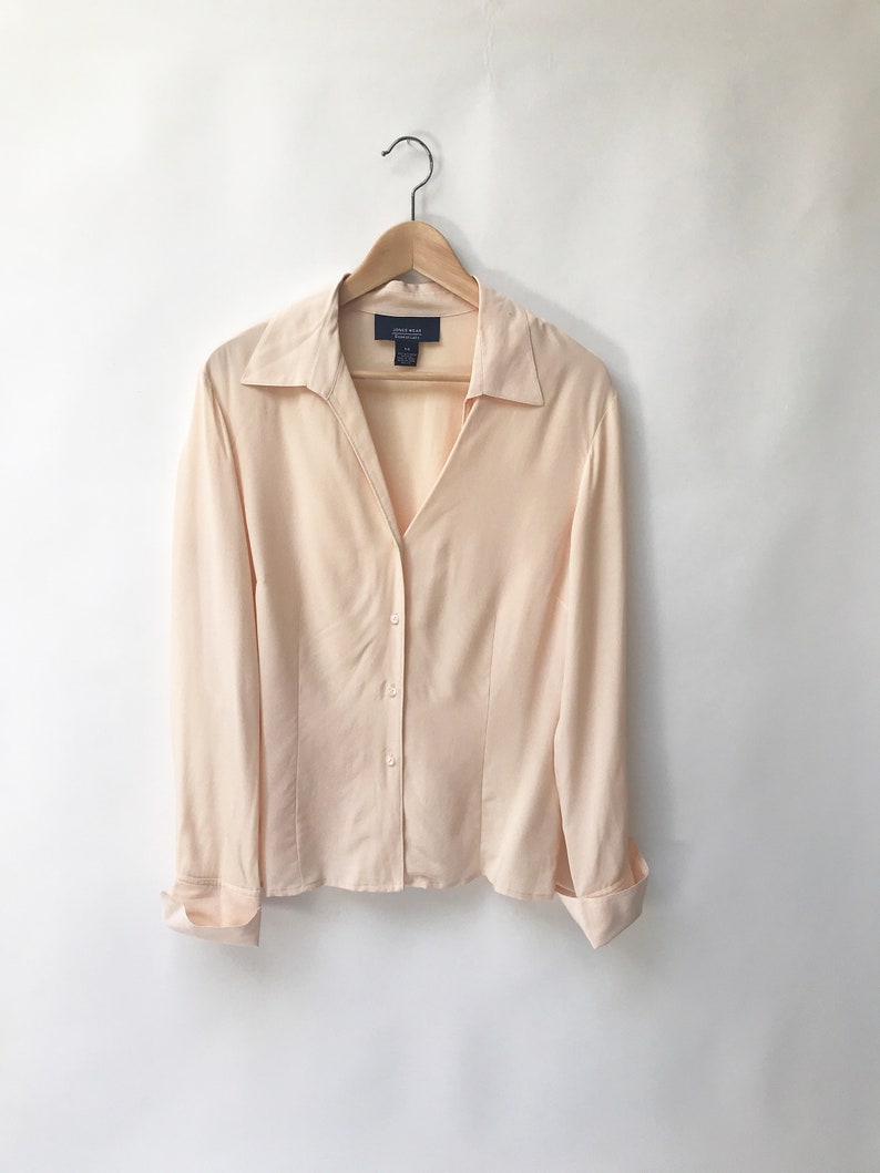 90s Silk Pajama Top Pale pink Blouse L