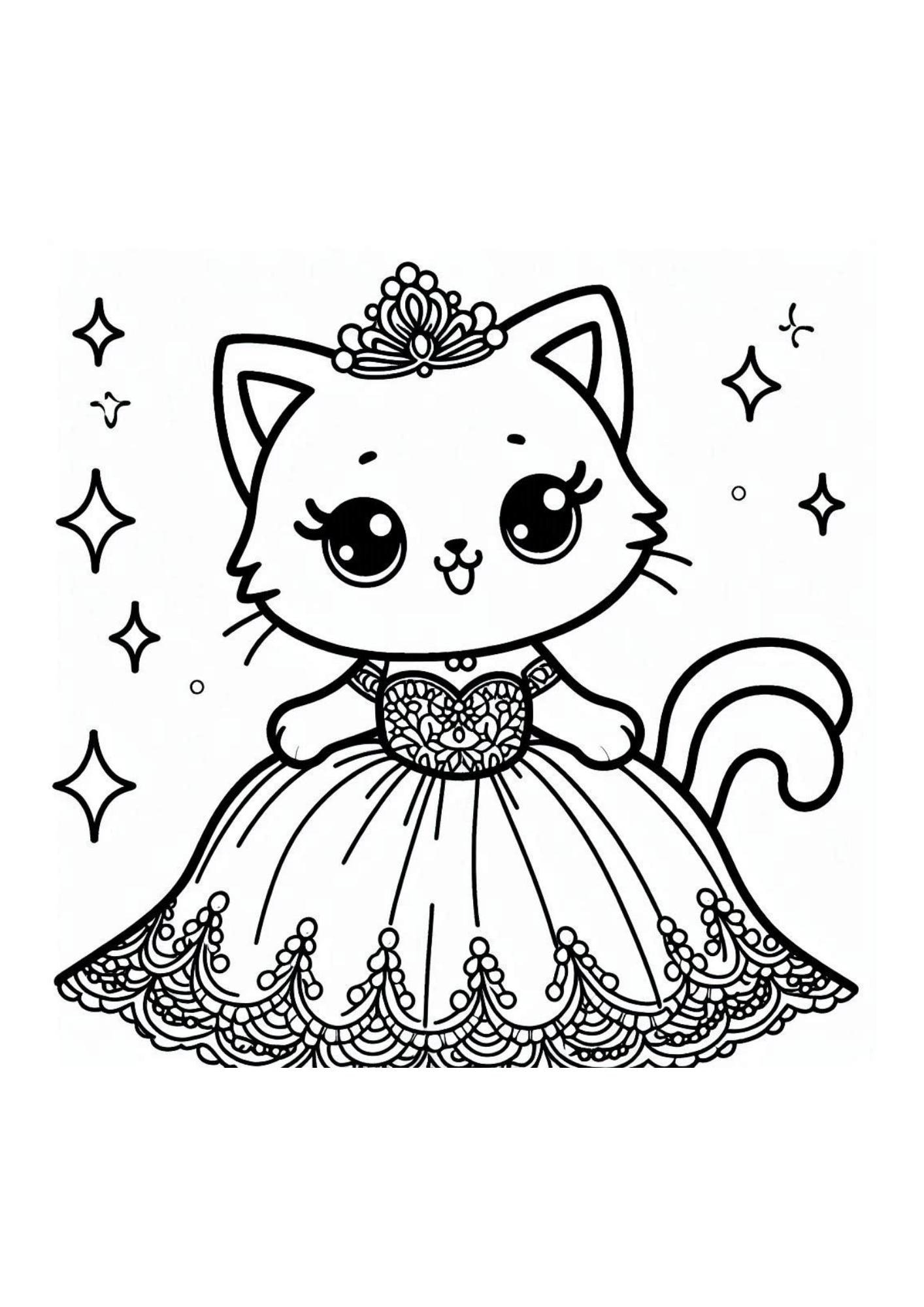 50 Kawaii Princess Kitten Coloring Pages. Printable Pages. Kawaii