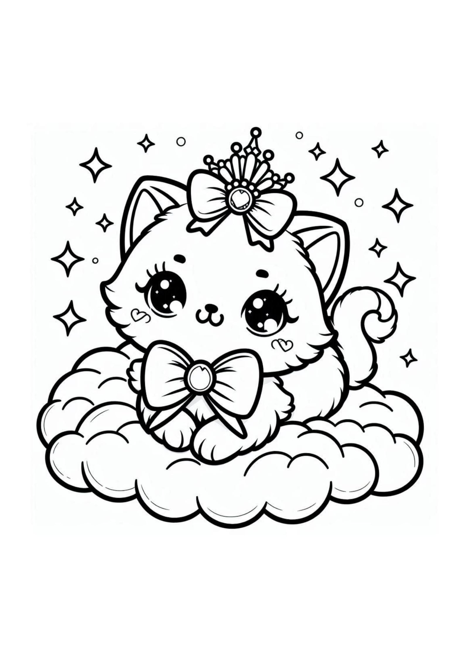 50 Kawaii Princess Kitten Coloring Pages. Printable Pages. Kawaii ...