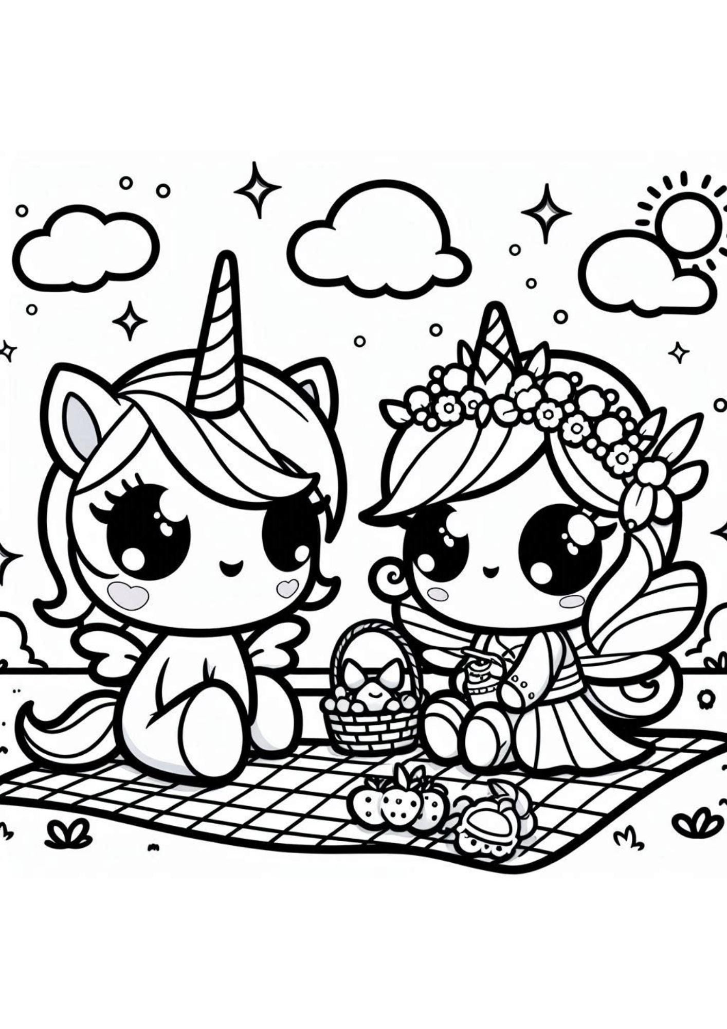 120 Coloring Pages for Kids: Kawaii Baby Unicorn With Fairy - Simple ...
