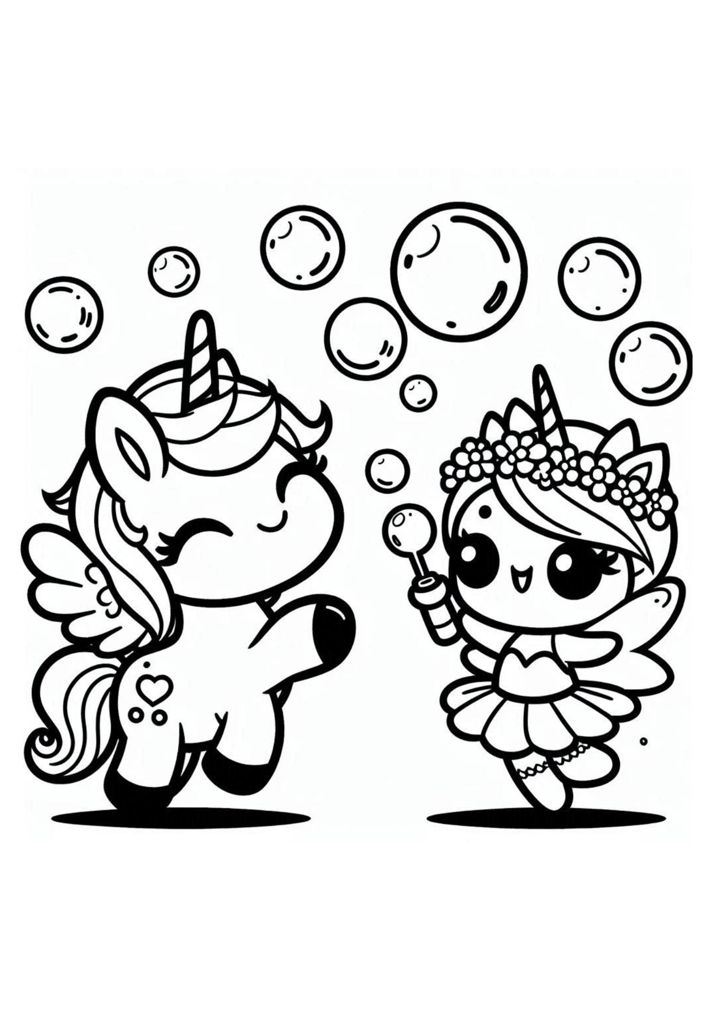 120 Coloring Pages for Kids: Kawaii Baby Unicorn With Fairy - Simple ...