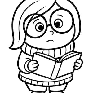 Puede incluir: Ilustración de dibujos animados en blanco y negro de un personaje con gafas y un suéter, sosteniendo un libro abierto. El personaje tiene una expresión preocupada. La imagen es un dibujo lineal.