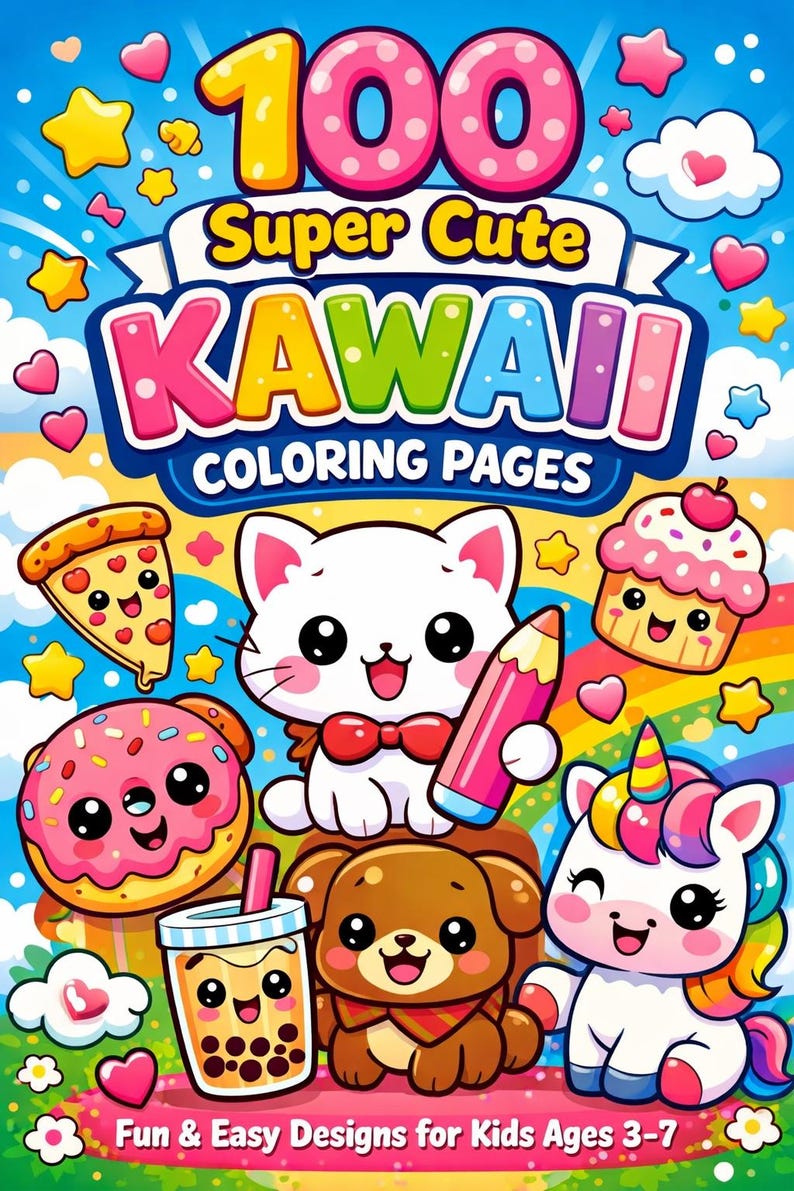 100 Super Cute Kawaii Coloring Pages for Kids - Cute Animals & Food ...