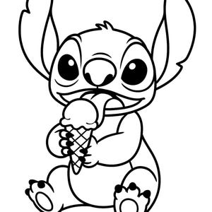 Peut inclure: Illustration en noir et blanc d'un personnage de dessin animé mangeant une glace. Le personnage a de grands yeux et de grandes oreilles, et sourit. Le cornet de glace est tenu dans ses mains. Design simple et amusant.