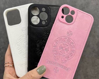 Chrome Hearts Pink black Leather iPhone Case, Iphone 13, 14, 15, pro, promax